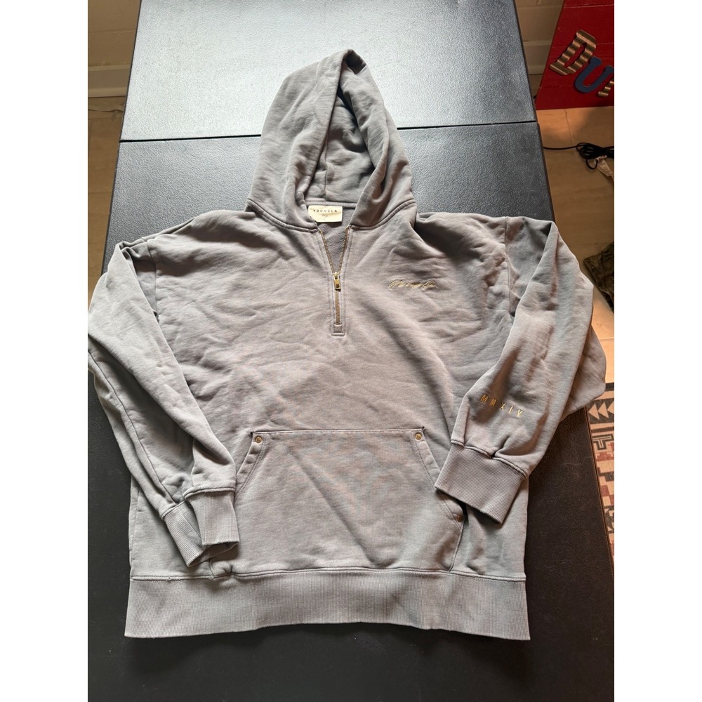 YoungLA 509 Quarter Zip Hoodie Gray MMXIV Embroidered Cotton Sweatshirt Large